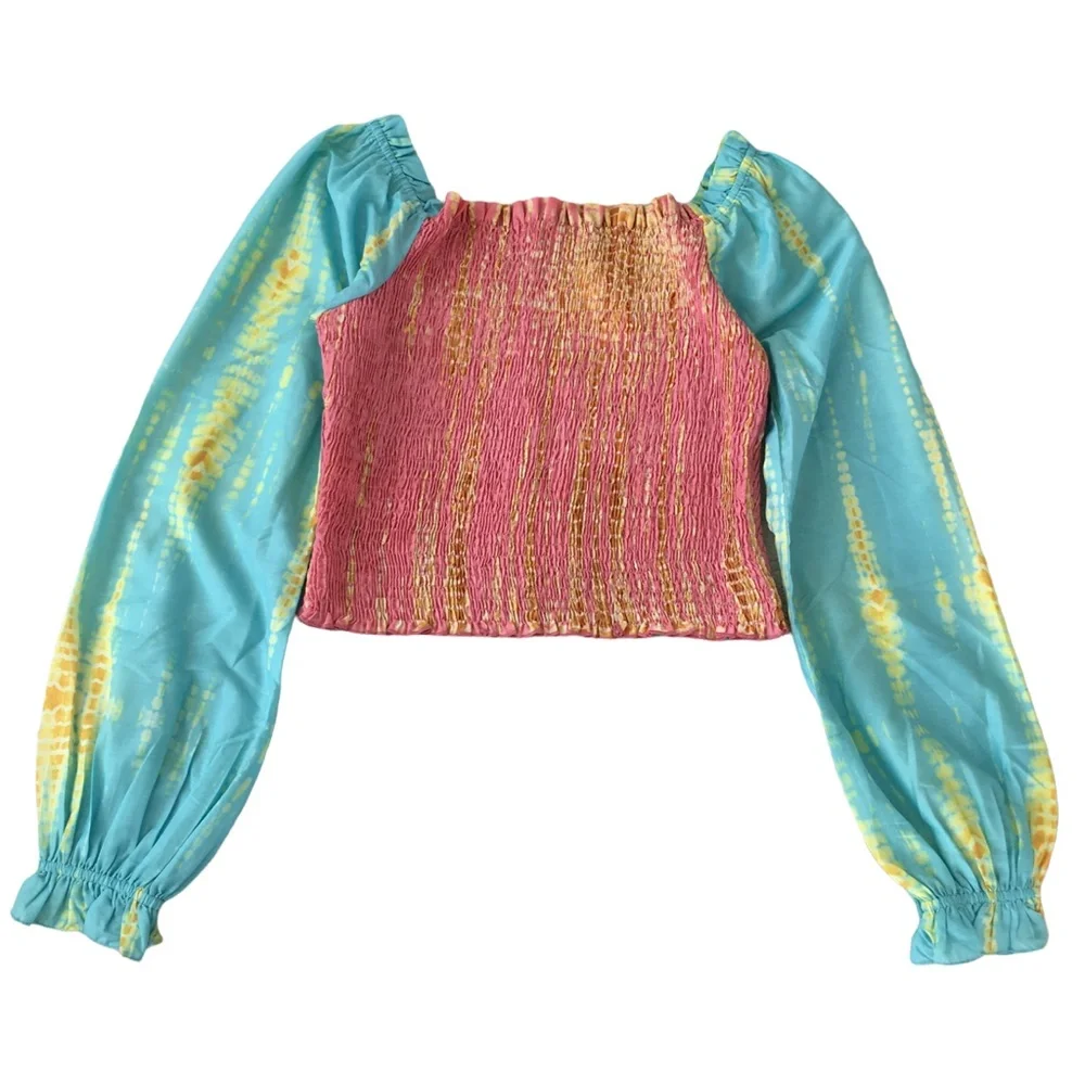 Anthropologie Kavita Bhartia Smocked Tie Dye Cropped Blouse Medium NWT